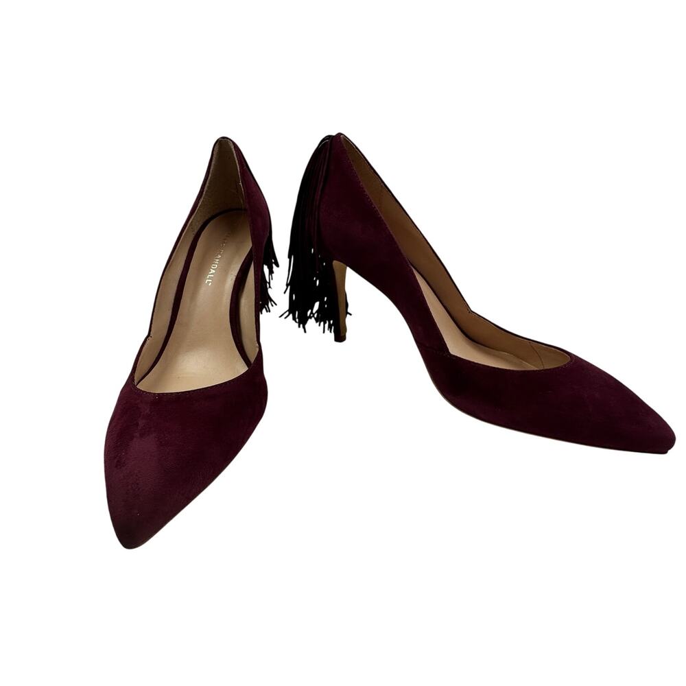 Loeffler Randall Pari Suede Fringe Detail Boho Artsy Maroon Wine Pumps Women's 9 - Picture 2 of 11